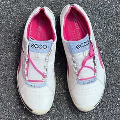 Women’s Ecco Biom Spikeless Golf Shoes 39EU -White/Pink- Hydromax Yak Leather