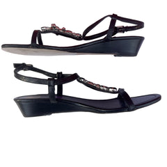 Woman’s Isola Trista T-strap Jeweled Sandal 8M BlackLeather