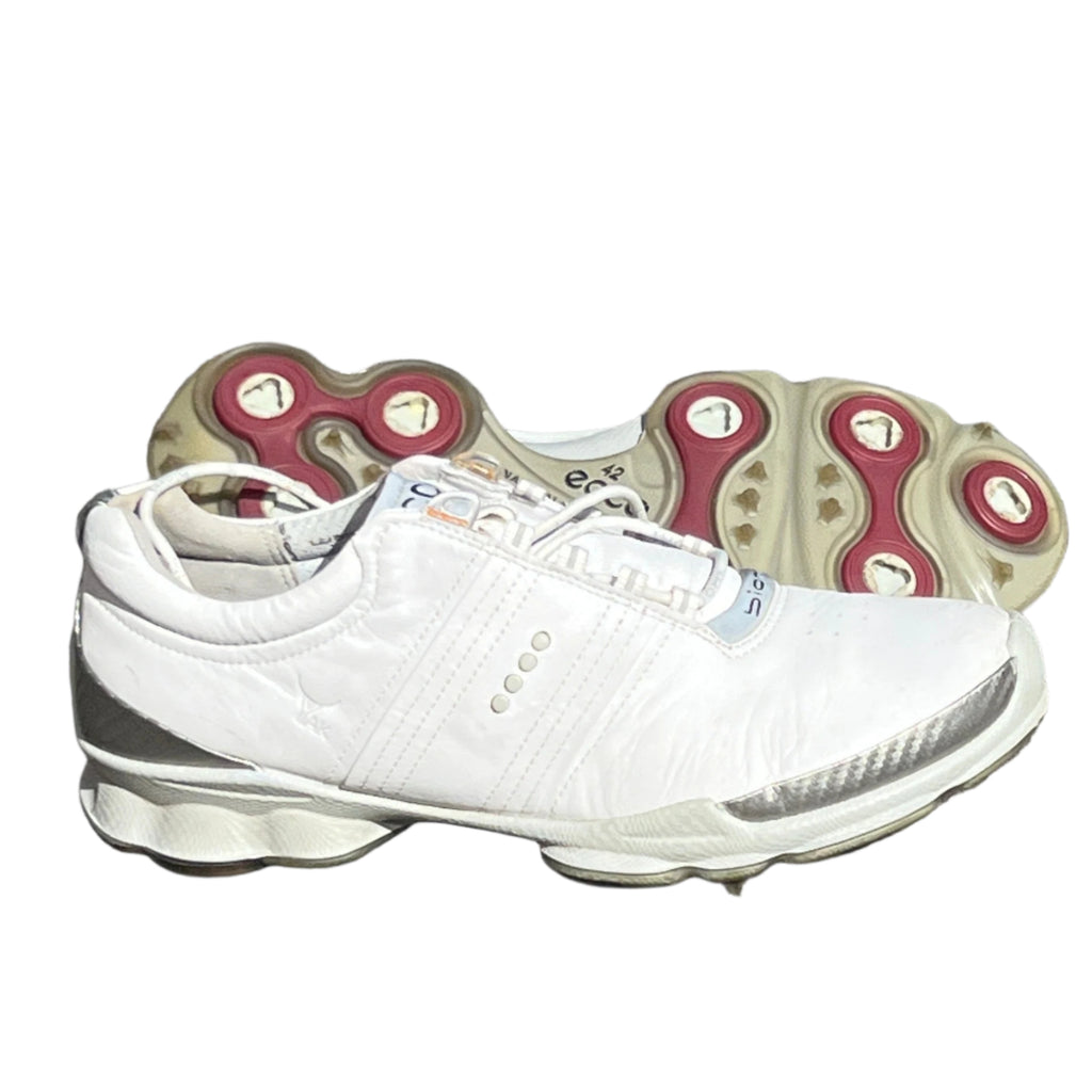 Men’s Ecco Biom Cleated Golf Shoe 42EU •White/Grey• Hydromax Yak Leather
