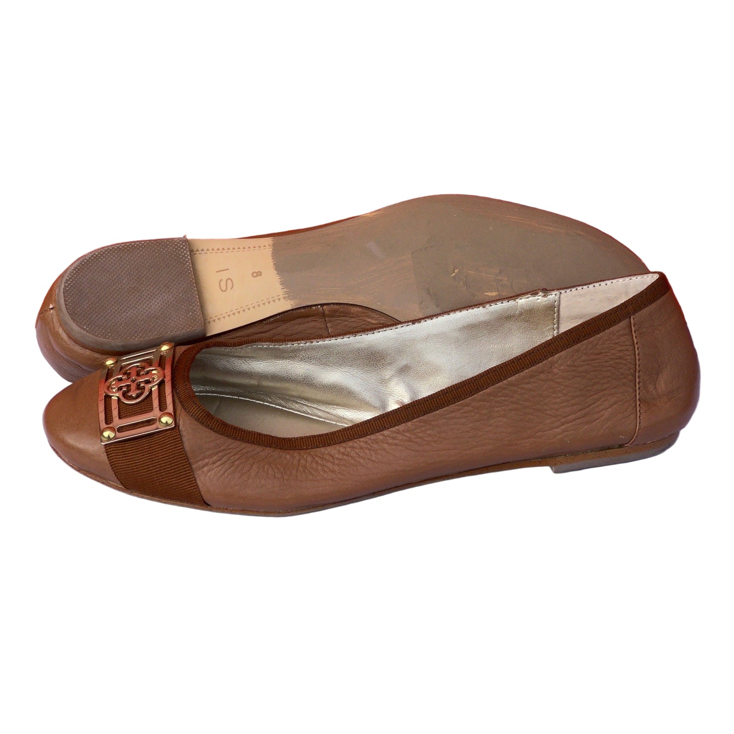 Woman’s Isola •Bricen• Signature Flat 8M Tan Leather