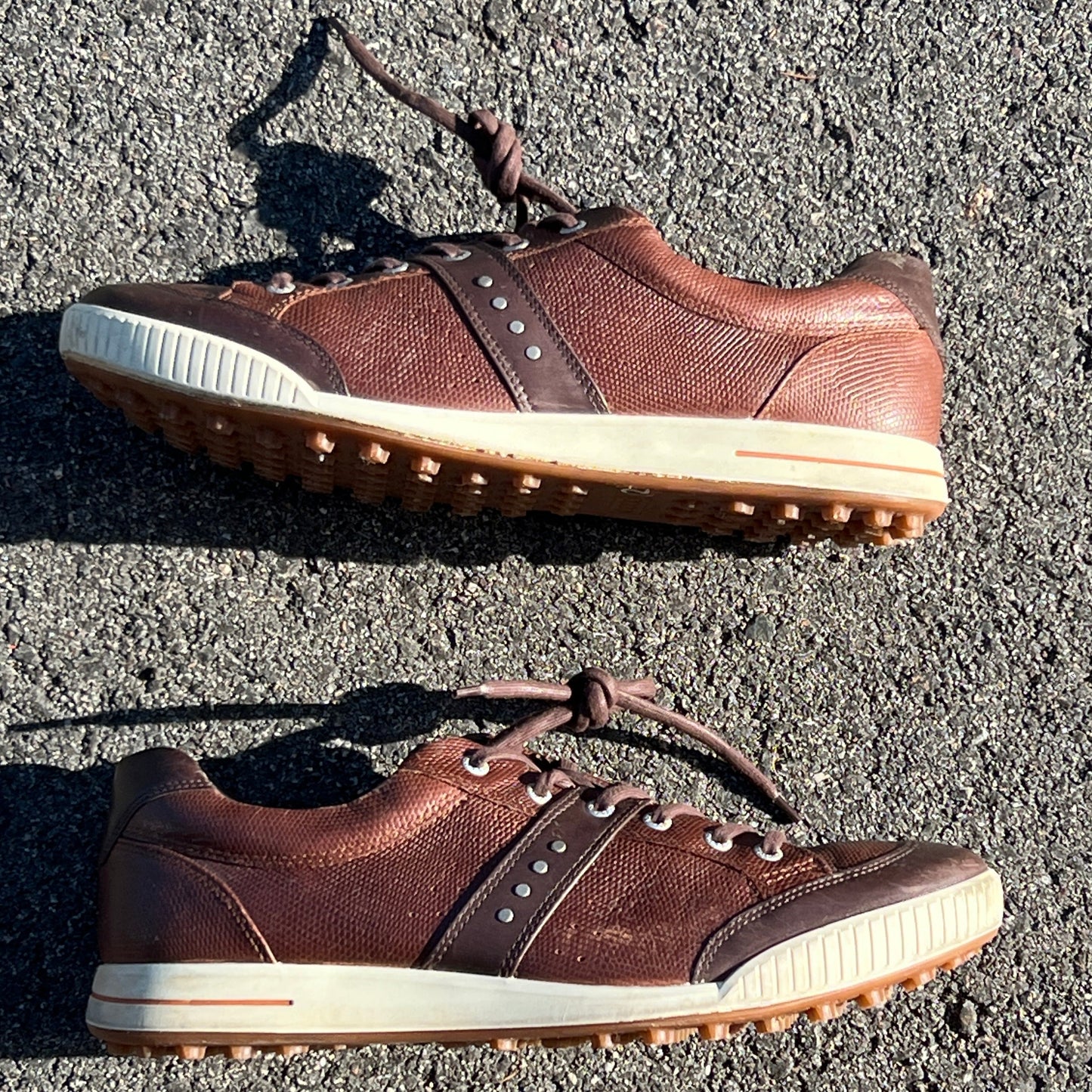 Men’s Ecco Street Premier Cleat-less Golf Shoe 46EU • Brown Reptile Embossed Hydromax Leather