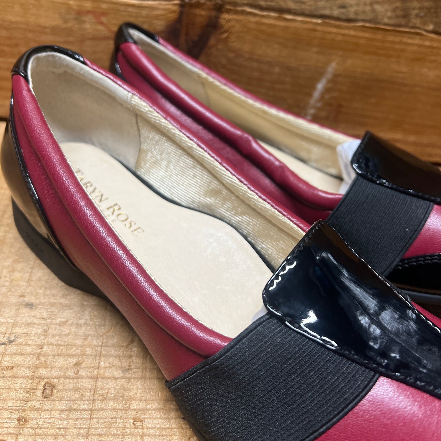 Women’s Taryn Rose - Traveler •Taurus •Leather Elastic-gore Slip on 6M Red Napa /Black Patent