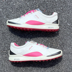 Women’s Ecco Biom Spikeless Golf Shoes 39EU -White/Pink- Hydromax Yak Leather