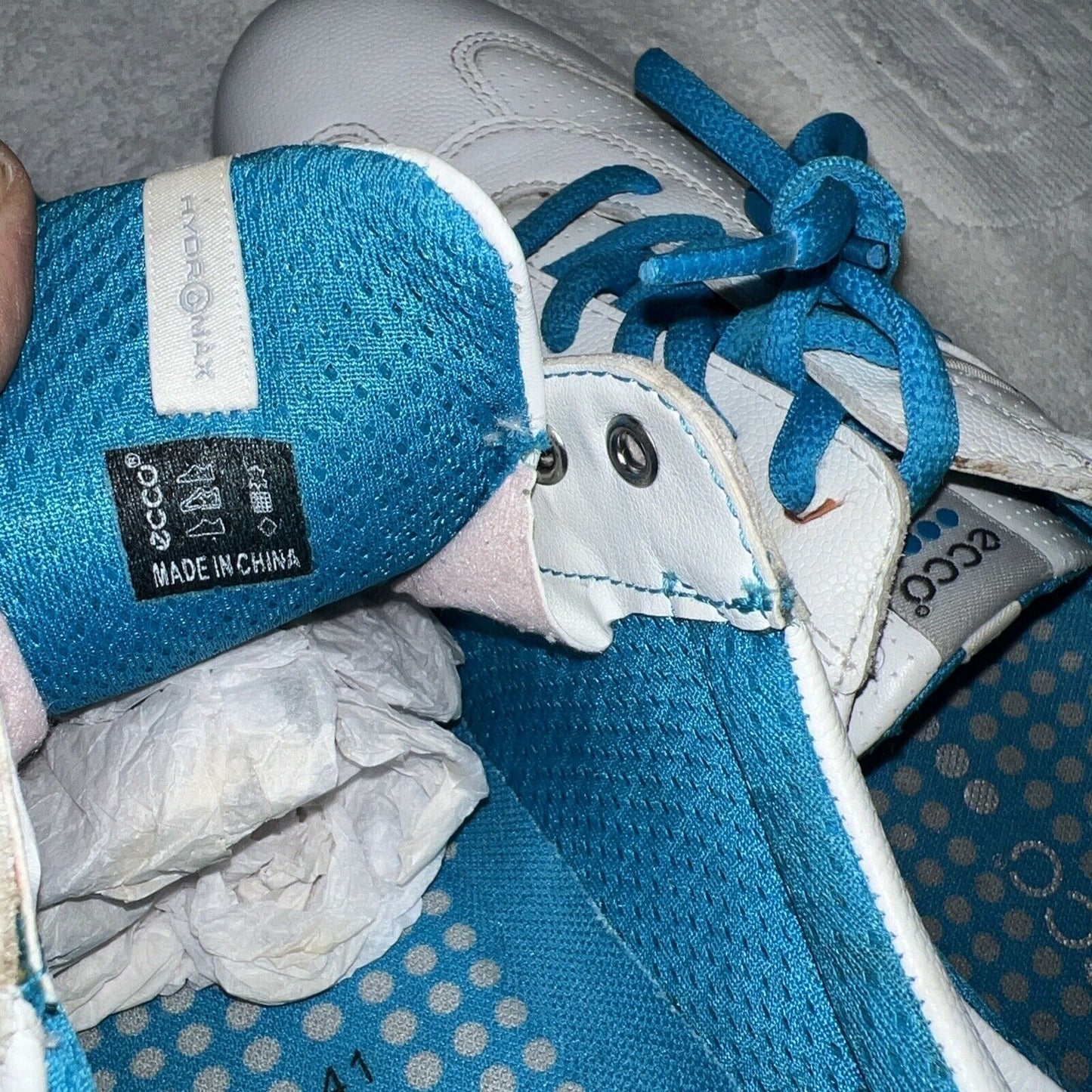 Women’s Ecco Spiked Golf Shoe 41EU White/Blue Hydromax Leather