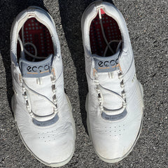 Men’s Ecco Biom Cleated Golf Shoe 42EU •White/Grey• Hydromax Yak Leather