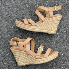 Woman’s Euro Soft by Sofft Jute Wrapped Platform Sandal 8M Beige Textile
