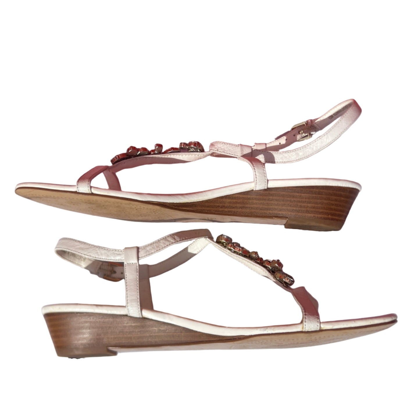 Woman’s Isola Trista T-strap Jeweled Sandal 10M White Leather