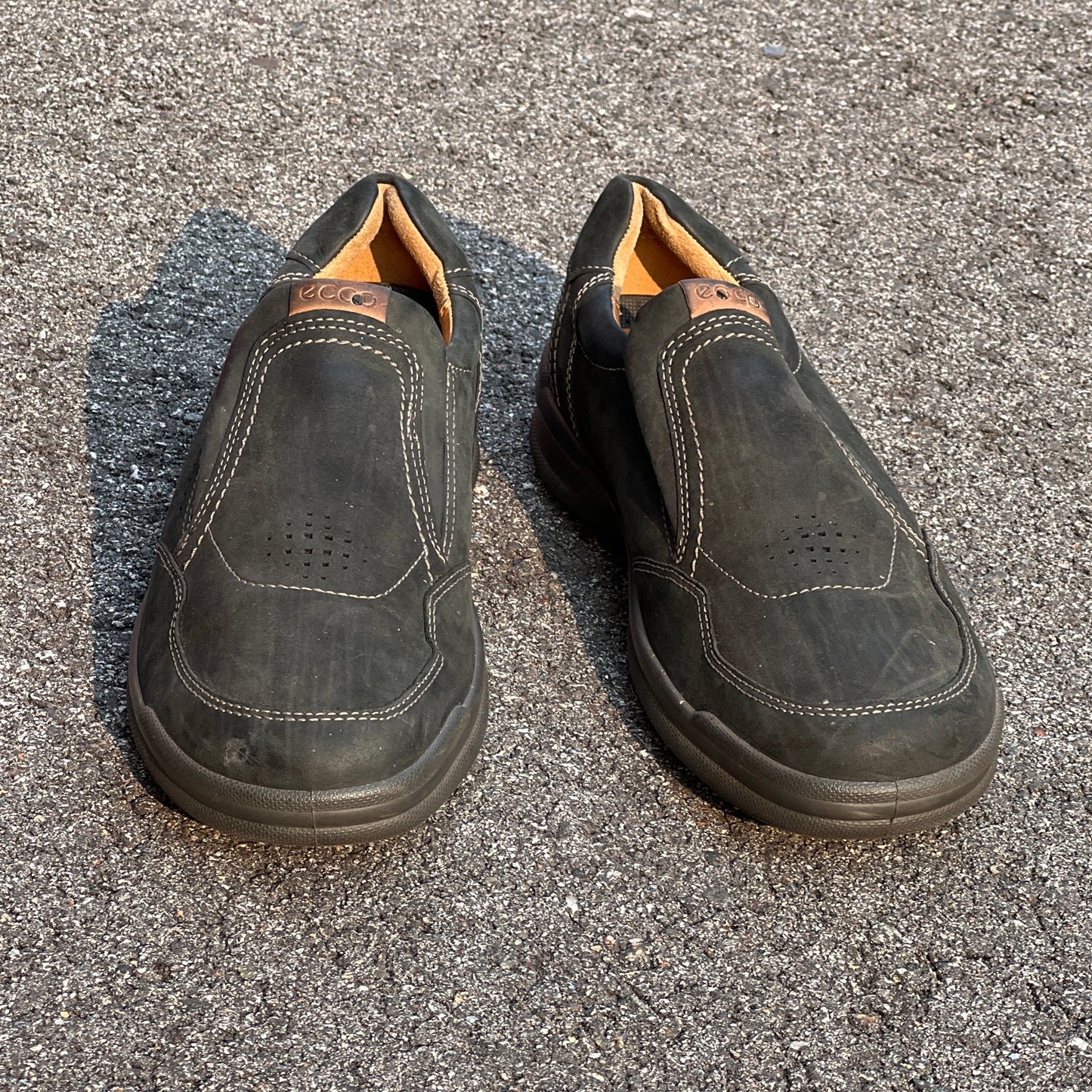 Men’s Ecco Twin Gored Slip-on Comfort Casual 44EU •Black NuBuck Leather • Made in Portugal