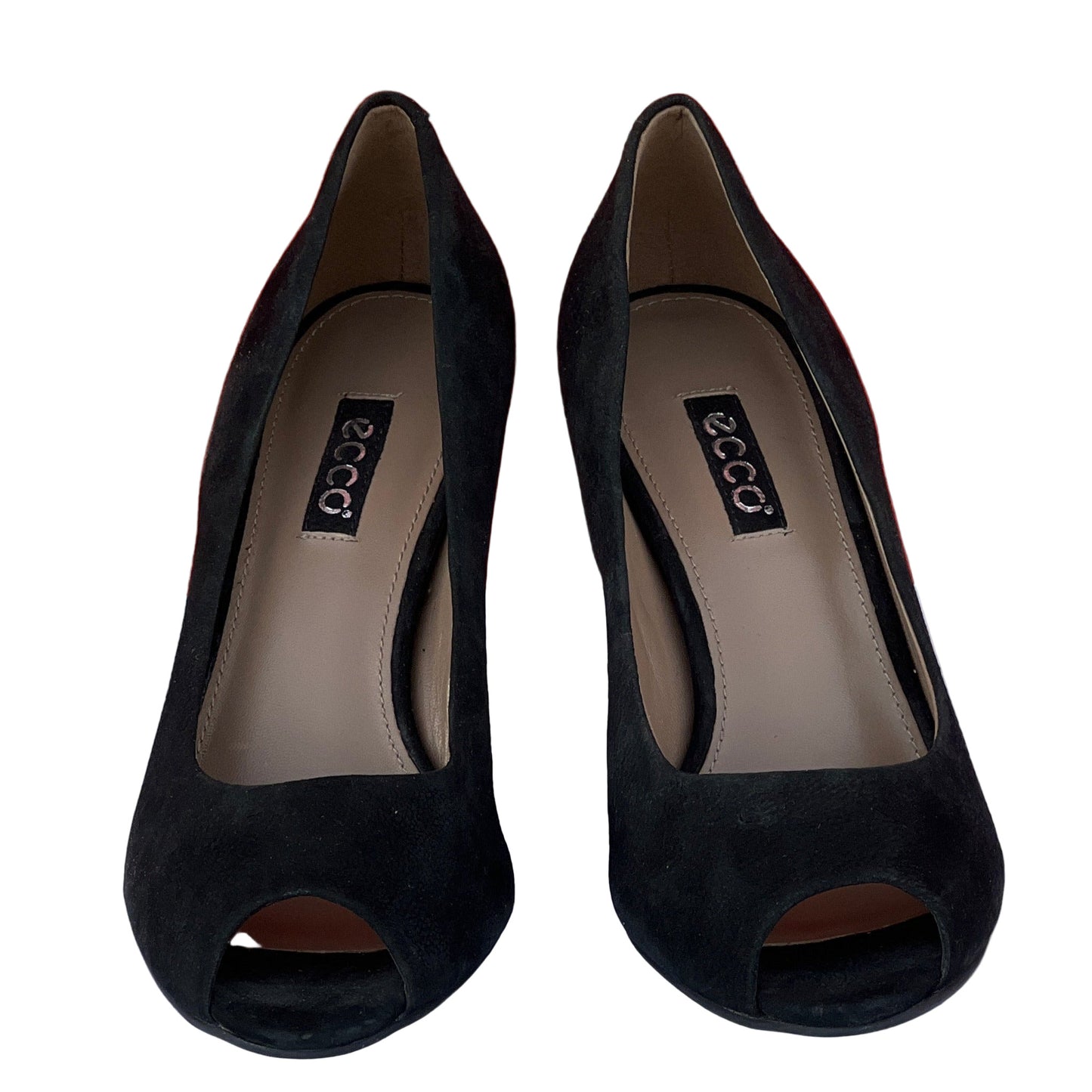 Woman’s Ecco Peep-toe Pump 39M Black Suede Leather