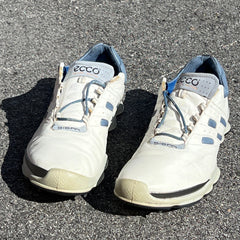 Men’s Ecco Biom Cleated Golf Shoe 46EU •White/Blue• Hydromax Yak Leather