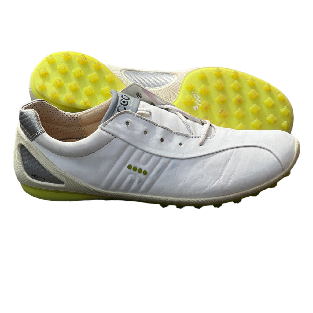Men’s Ecco Biom Natural Motion Spikeless Golf Shoes 44EU -White/Citron- Hydromax Leather