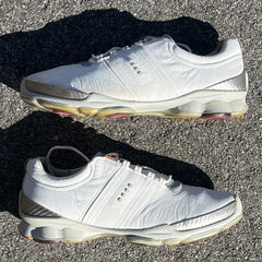 Men’s Ecco Biom Cleated Golf Shoe 42EU •White/Grey• Hydromax Yak Leather