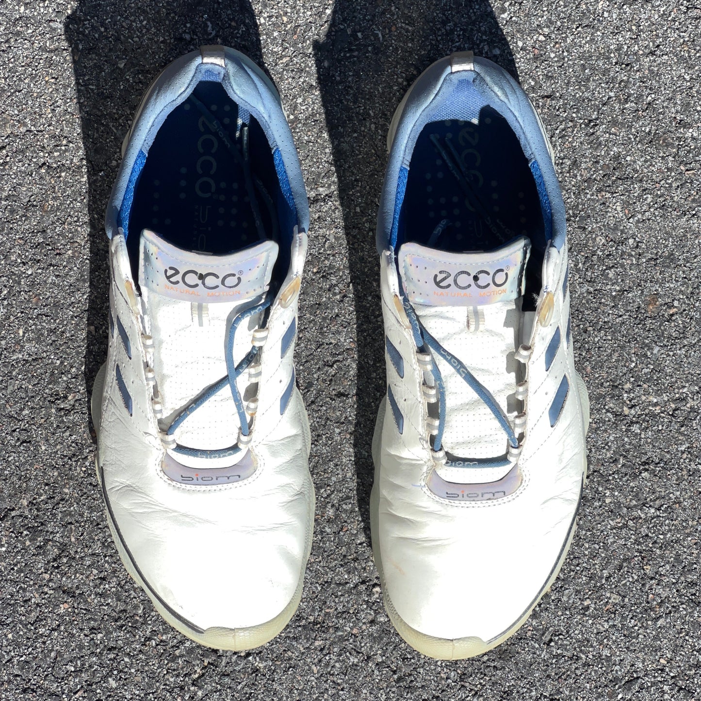 Men’s Ecco Biom Cleated Golf Shoe 46EU •White/Blue• Hydromax Yak Leather