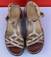 Woman’s Ecco Strappy Wedge Sandal 39M Metallic Leather