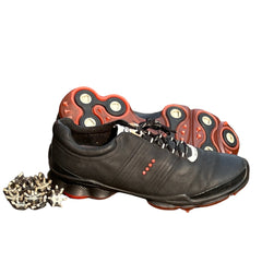 Men’s Ecco Biom Cleated Golf Shoe 44EU• Black/Red • Hydromax Yak Leather