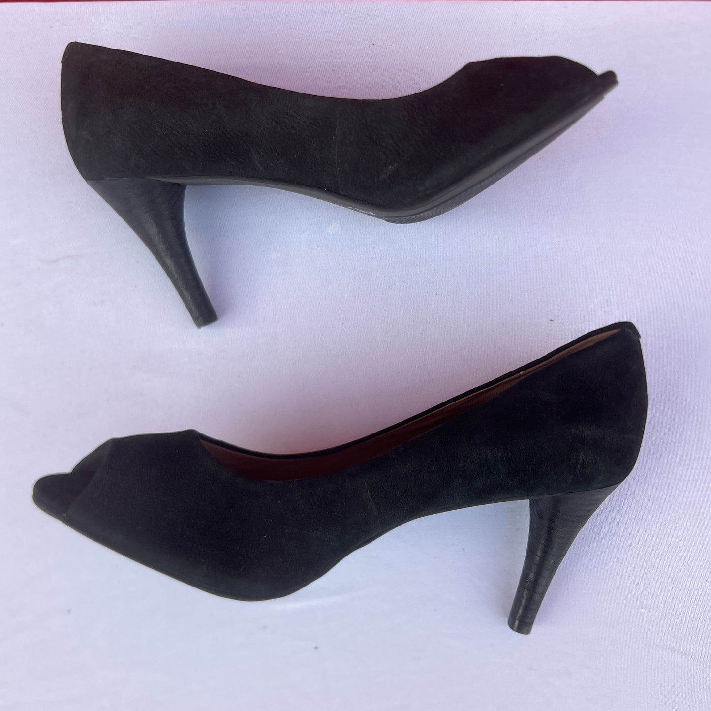 Woman’s Ecco Peep-toe Pump 39M Black Suede Leather