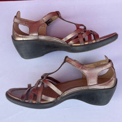 Woman’s Ecco Strappy Wedge Sandal 39M Metallic Leather