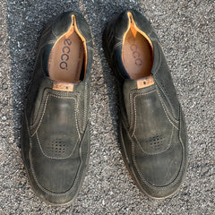 Men’s Ecco Twin Gored Slip-on Comfort Casual 44EU •Black NuBuck Leather • Made in Portugal