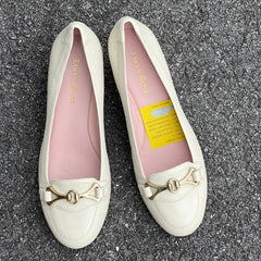Women’s Taryn Rose •Palmer• Horse-Bit Wedge Slip on 6M Winter White Leather