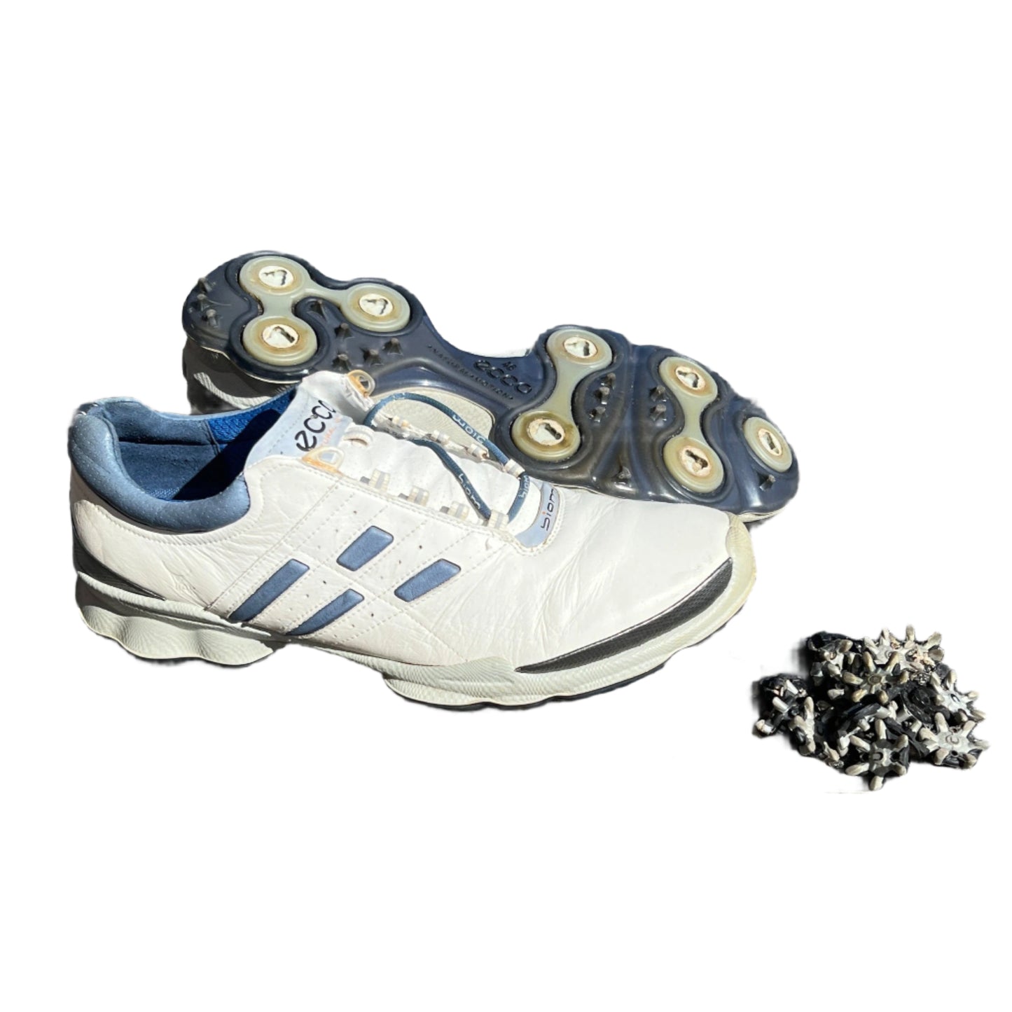 Men’s Ecco Biom Cleated Golf Shoe 46EU •White/Blue• Hydromax Yak Leather