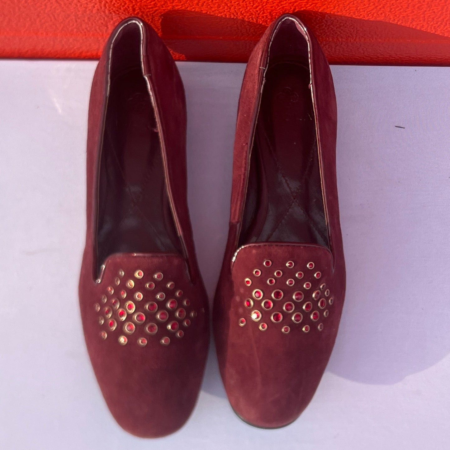 Woman’s Isola •Donna• Jeweled Smoking Shoe 7.5M Maroon Suede Leather
