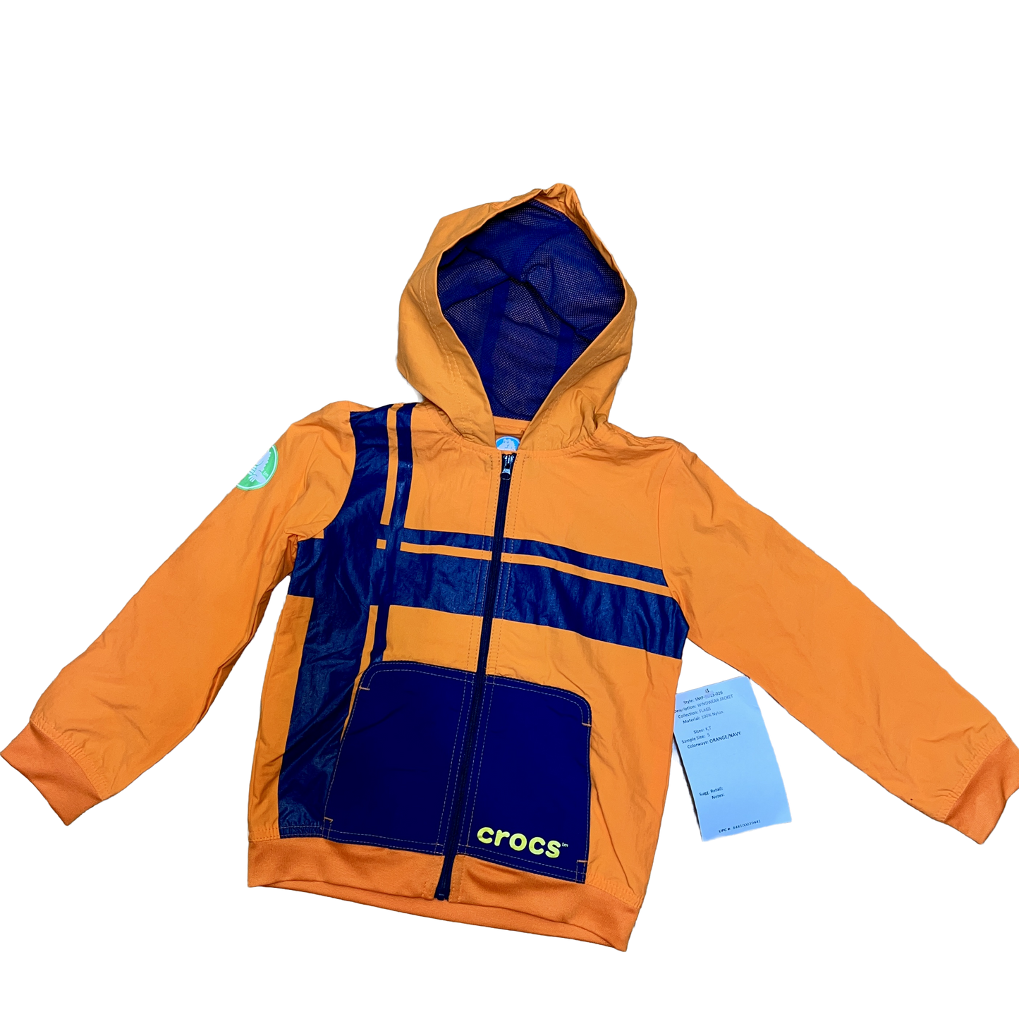 Children's Crocs Windwear Hooded Nylon Jacket - Size 5 Orange/Navy