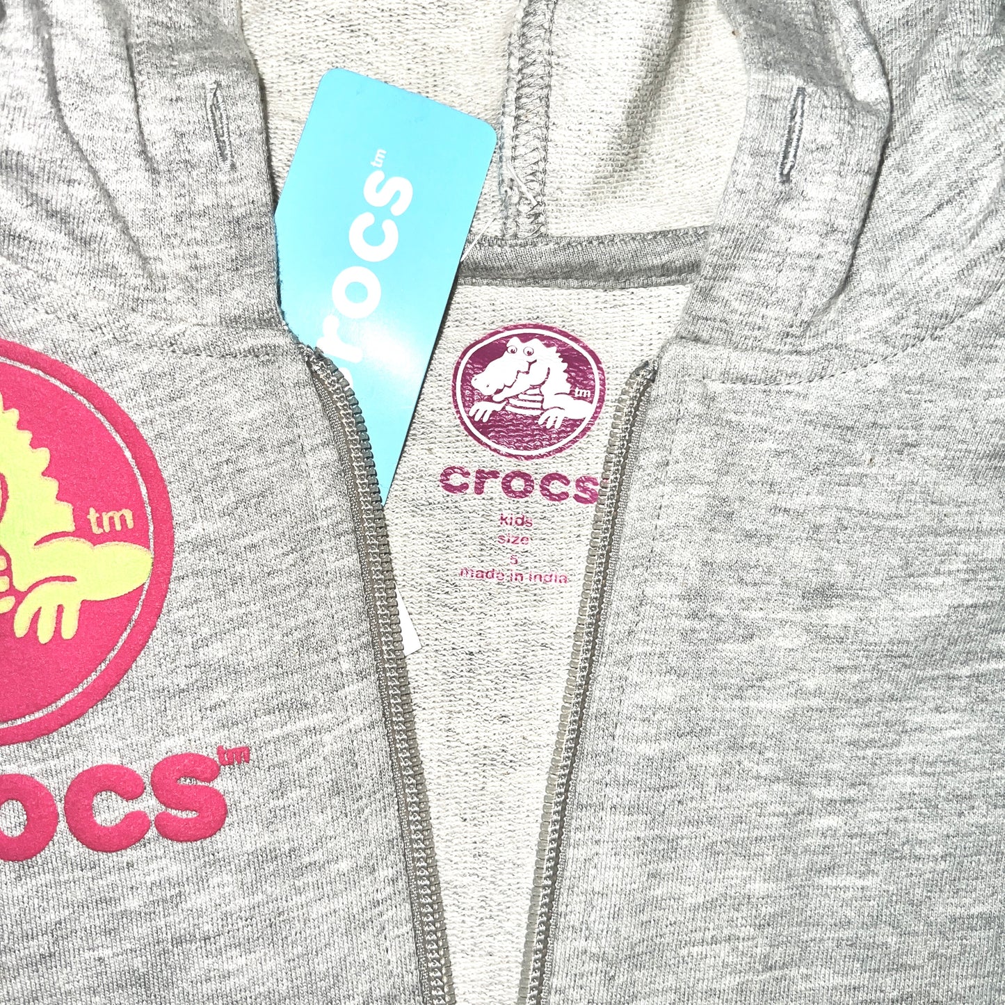 Children's Crocs Logo French Terry Full-Zip Hoodie - Size 5 Grey heather