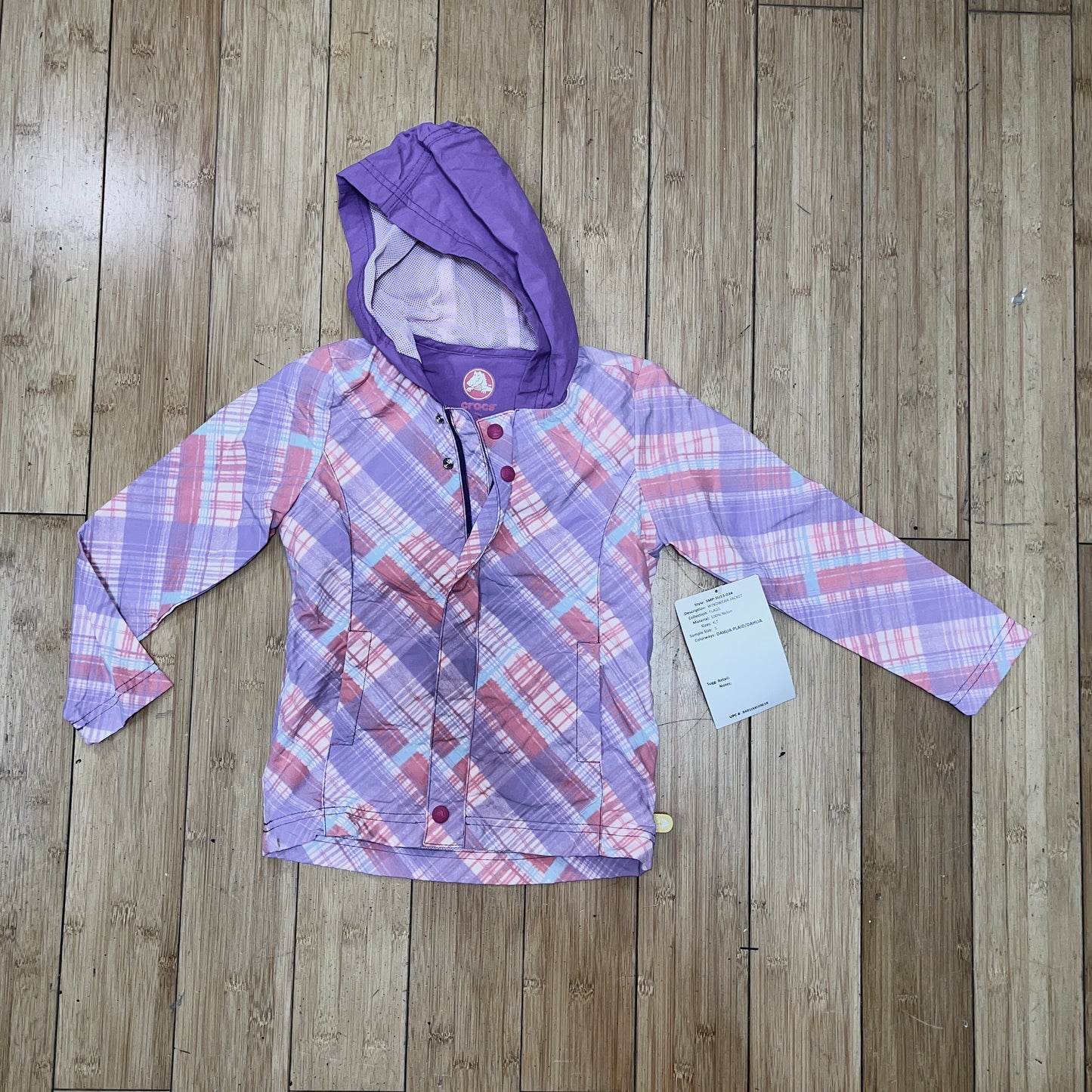 Children's Crocs Windwear Hooded Nylon Jacket - Size 5 Dahlia Plaid