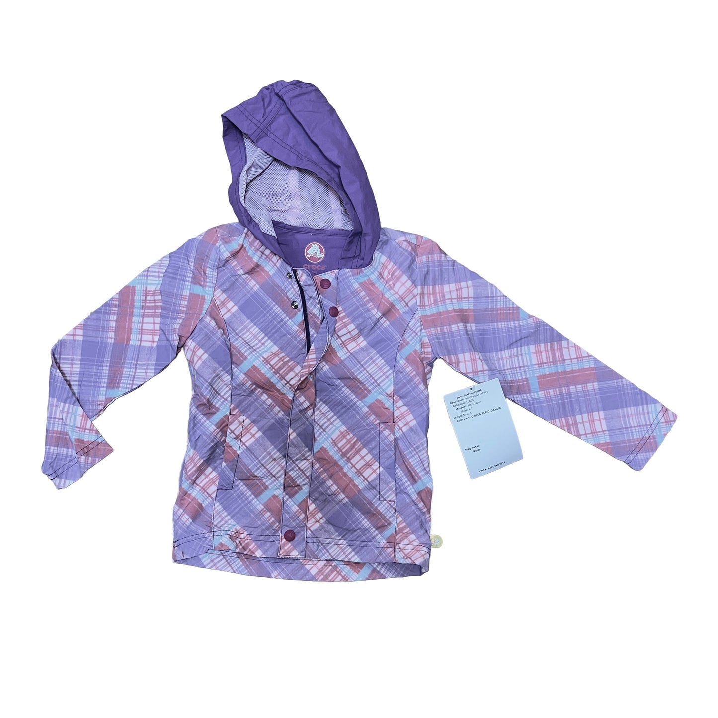 Children's Crocs Windwear Hooded Nylon Jacket - Size 5 Dahlia Plaid