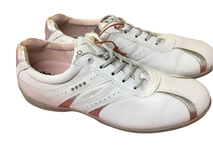 Women's ECCO Golf Spiked Shoes 40EU White/Silver Hydromax Leather