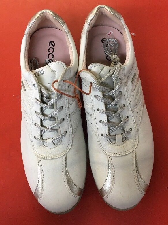 Women's ECCO Golf Spiked Shoes 40EU White/Silver Hydromax Leather