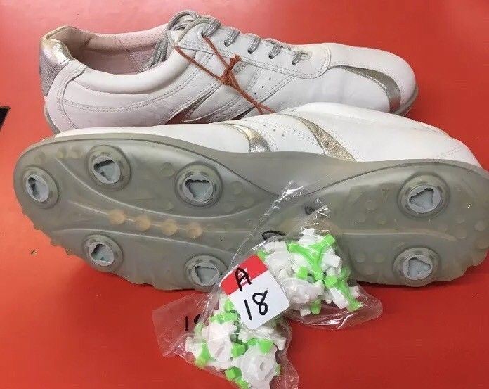 Women's ECCO Golf Spiked Shoes 40EU White/Silver Hydromax Leather