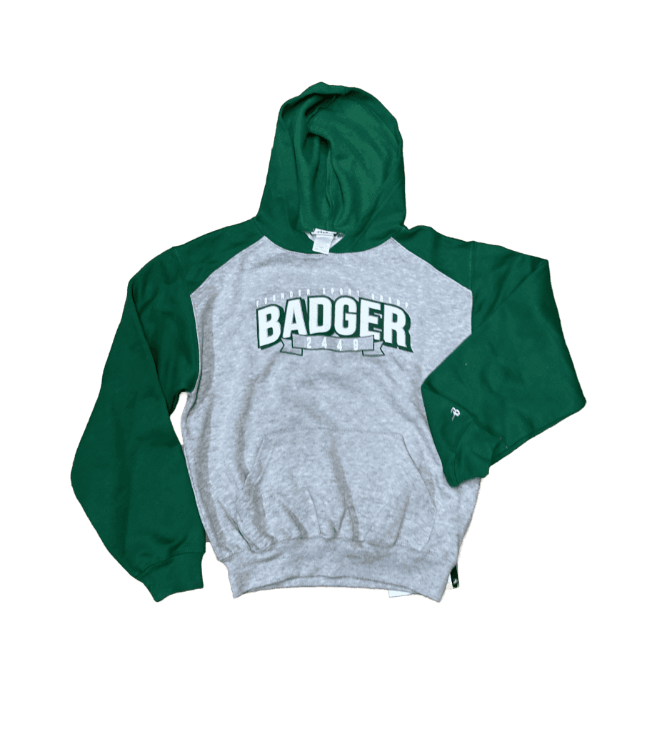 Youth •Badger Sport• Athletic Fleece Sport Hood Gray/Grn Medium