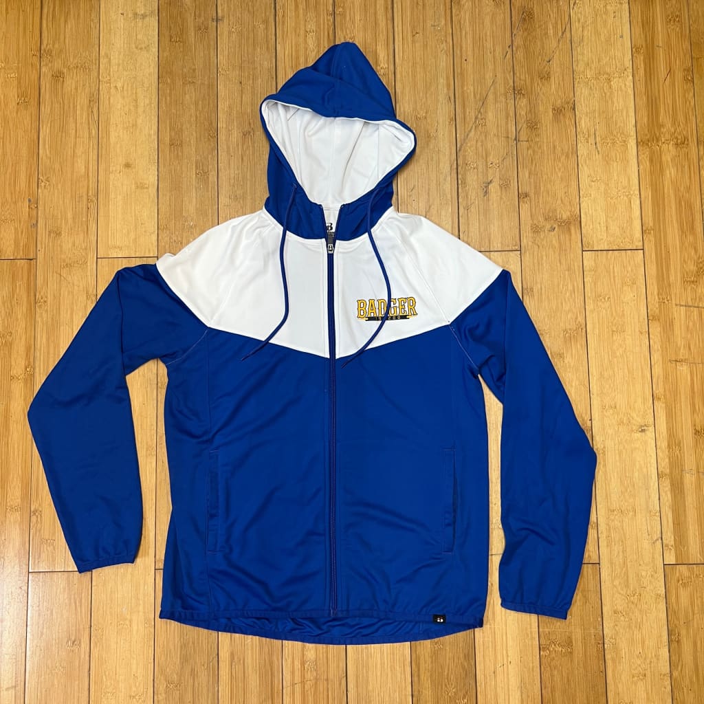 Women's •Badger Sport• Sprint Outer-Core Hooded Jacket wht/blu medium