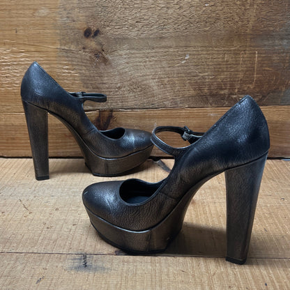 LUXURY REBEL Women's High Heeled Platform Mary-jane 37EU/US6.5-7  Space Grey Leather