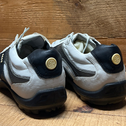 Men’s Ecco Hydomax Cleated Golf Shoe • White/Black Leather • Size 46