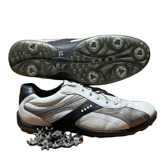 Men’s Ecco Hydomax Cleated Golf Shoe • White/Black Leather • Size 46