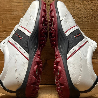 Men’s Ecco Hydomax Cleated Golf Shoe •White/Black/Red Hjydromax Leather • Size 46
