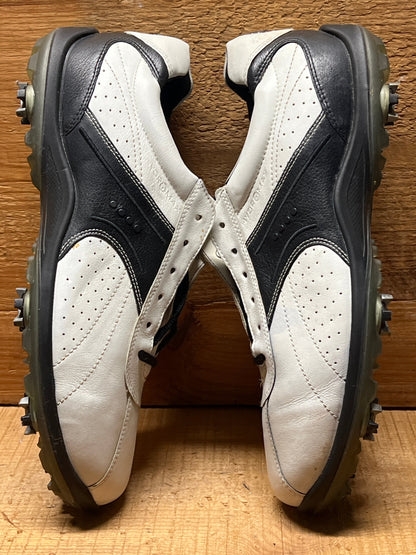 Men’s Ecco Hydomax Cleated Golf Shoe • White/Black ydromax Leather • Size 46