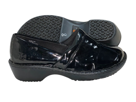 Women’s Lila non- slip Clog by SureGrip 8M Black Patent