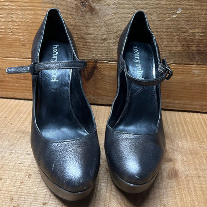 LUXURY REBEL Women's High Heeled Platform Mary-jane 37EU/US6.5-7  Space Grey Leather