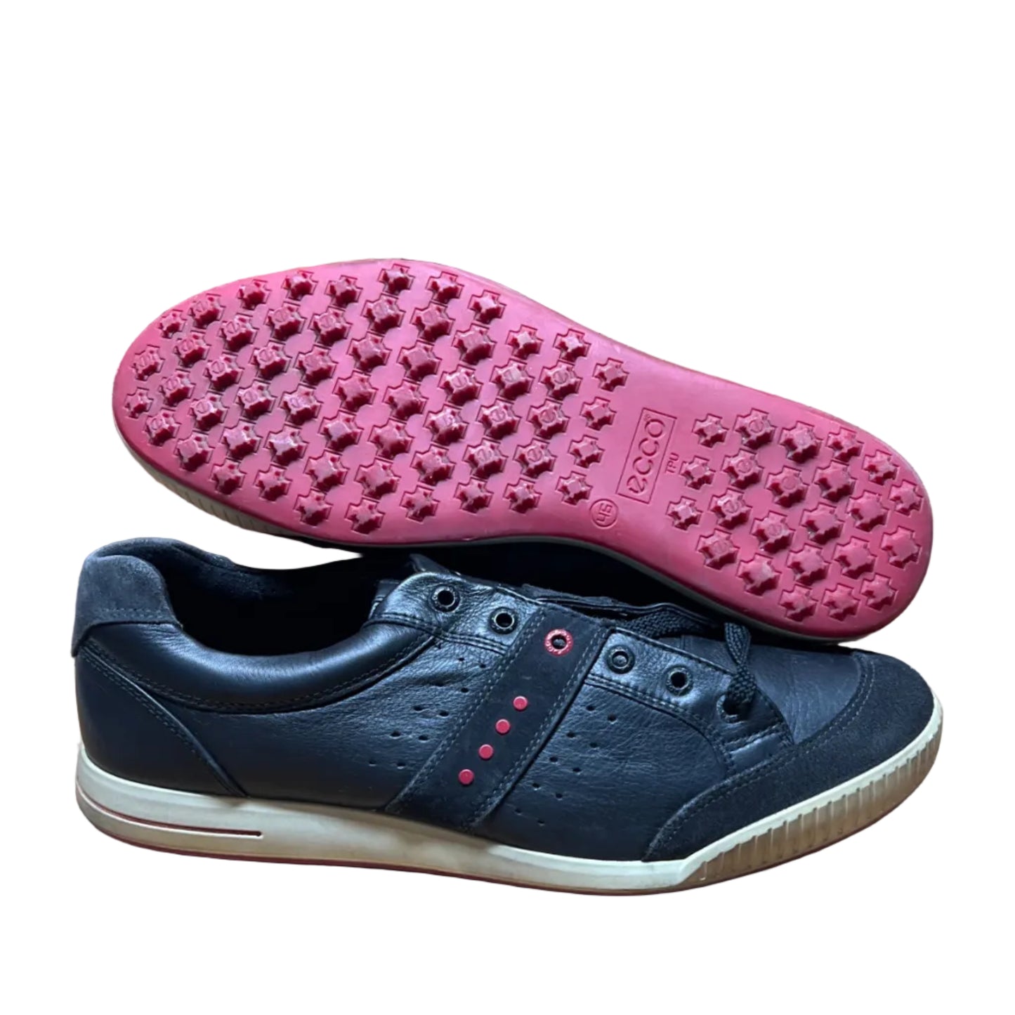 Men’s Ecco Street Premier Cleat-less Golf Shoe 46EU • Black/Red • Leather