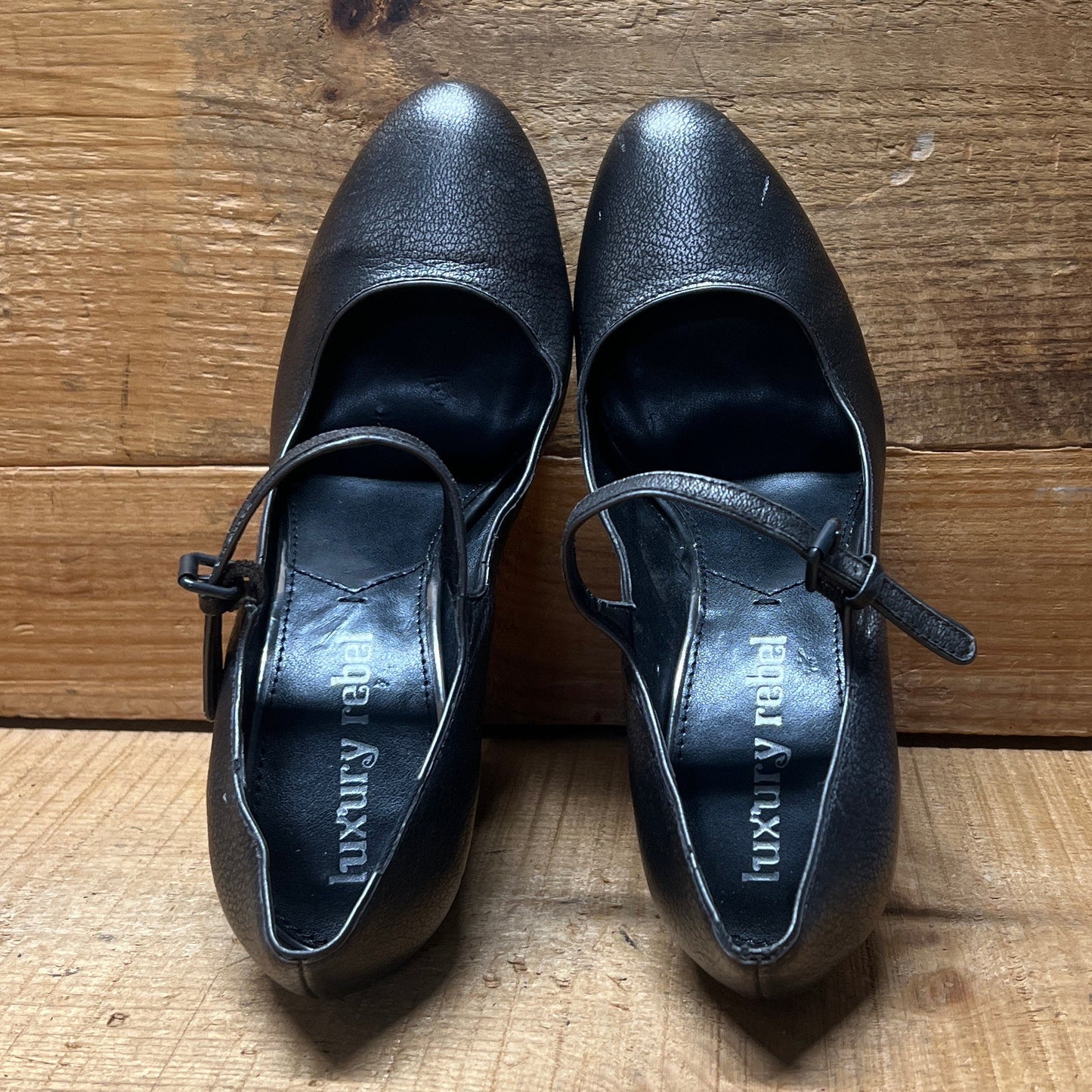 LUXURY REBEL Women's High Heeled Platform Mary-jane 37EU/US6.5-7  Space Grey Leather