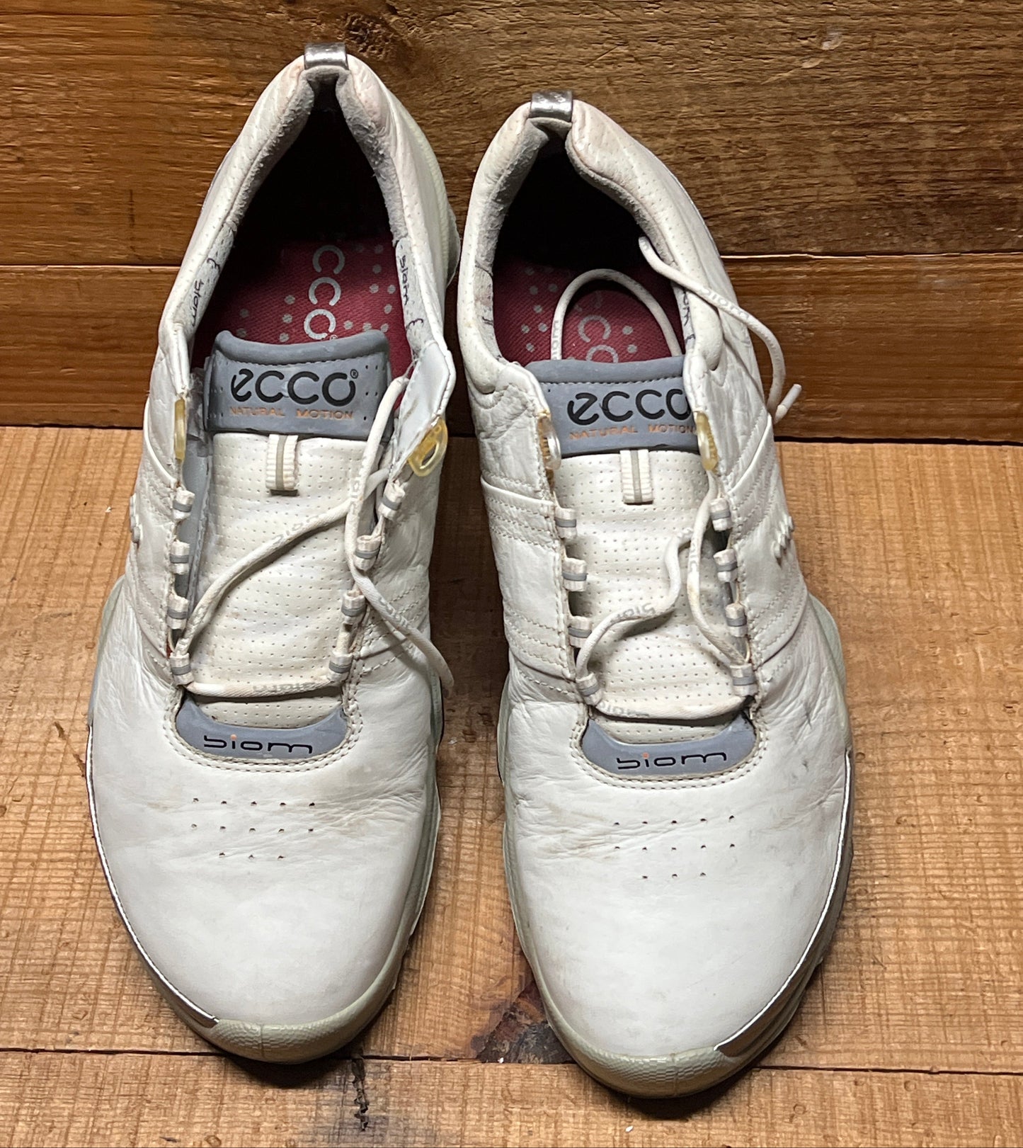 Men’s Ecco Biom Cleated Golf Shoe  43EU •White/Grey• Hydromax Yak Leather