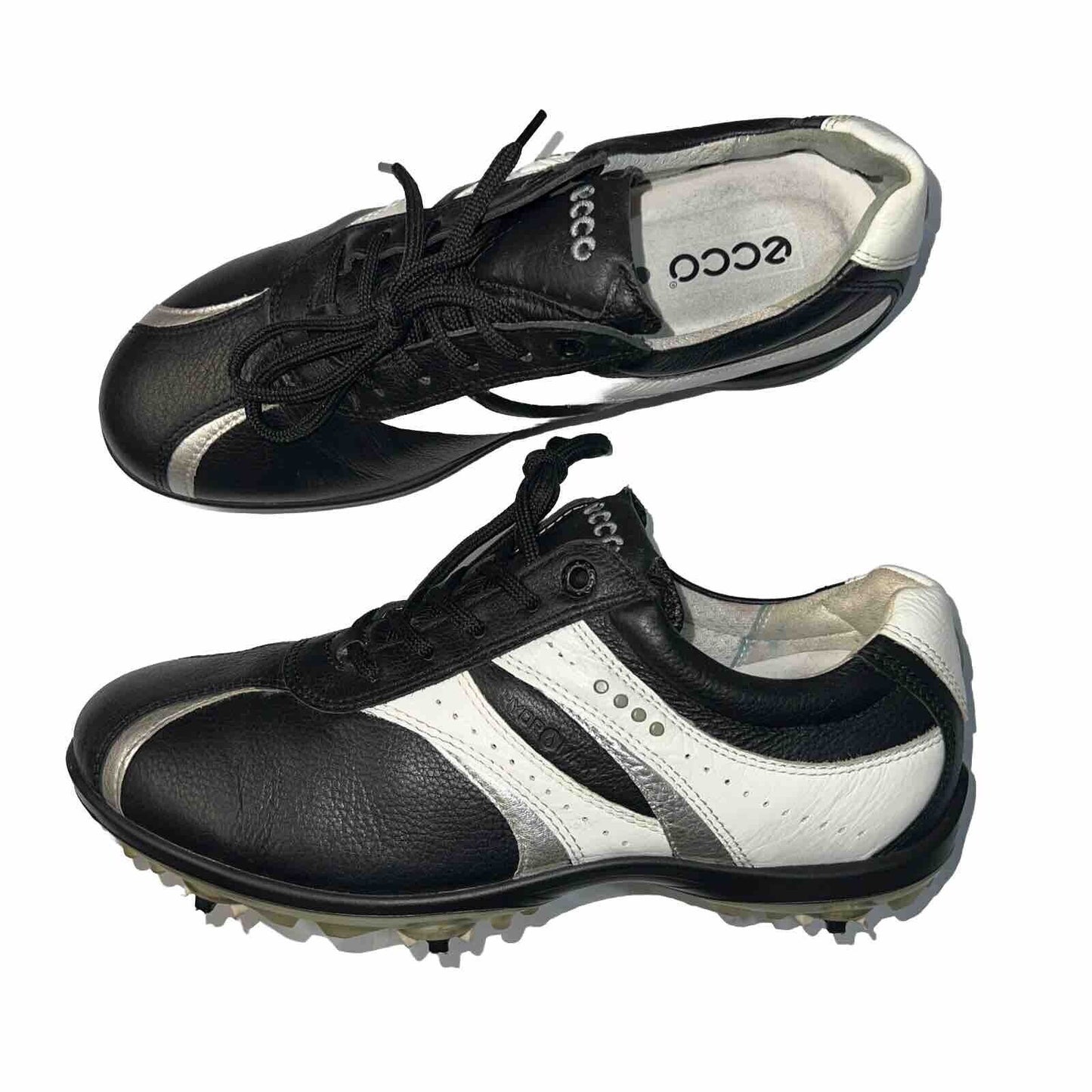 Women’s EccoSpiked Golf Shoe 38EU Black/White/Silver Hydromax Leather