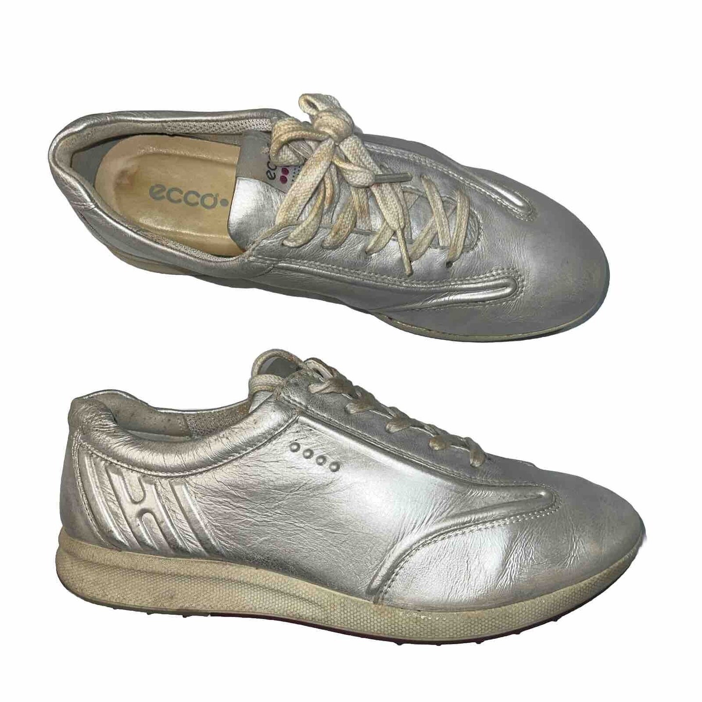 Women’s Ecco Street  Spikeless Golf Shoe 38EU Metallic Silver Hydromax  Leather
