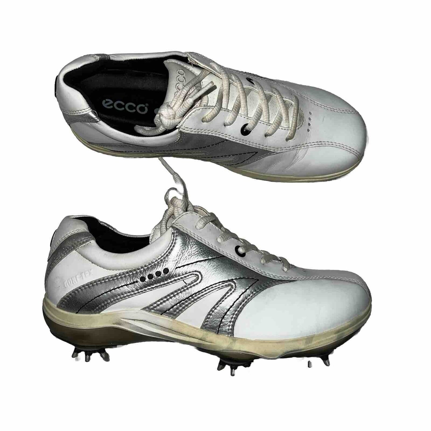 Women’s Ecco Spiked Golf Shoe 38EU  White/Silver Gortex Leather
