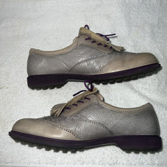 Women’s Ecco Wingtip Kiltie Hydromax Golf Shoe 40 Gray/Taupe Pebble-grain Leath