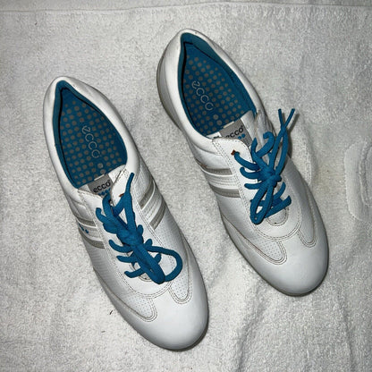 Women’s Ecco Spiked Golf Shoe 41EU White/Blue Hydromax Leather