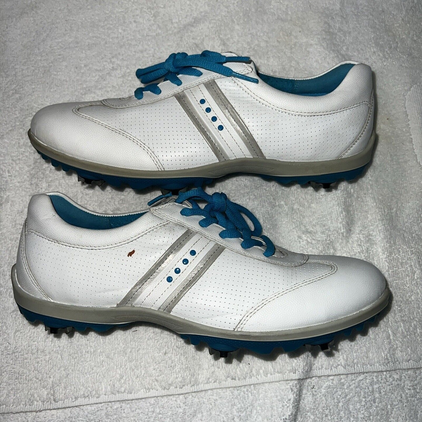 Women’s Ecco Spiked Golf Shoe 41EU White/Blue Hydromax Leather
